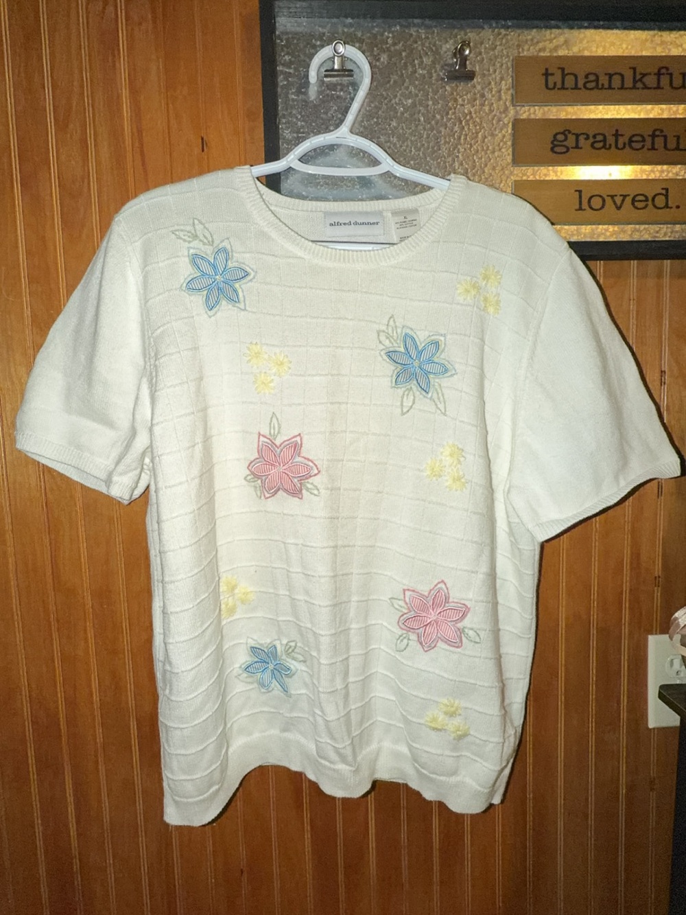 Alfred Dunner Cream Short-Sleeve Floral Embroidered Sweater